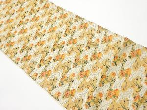 草花に鳥・芝模様織出し袋帯